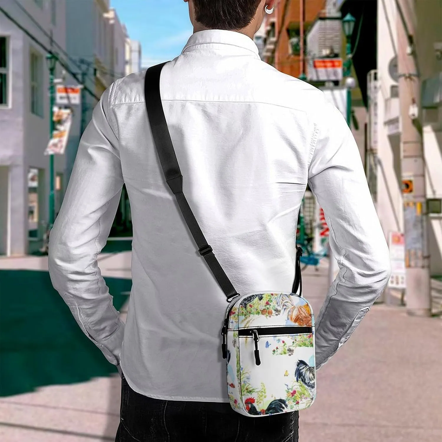 Rooster Watercolor Flower Crossbody Bag Small Shoulder Bag Waterproof, Lightweight And Convenient