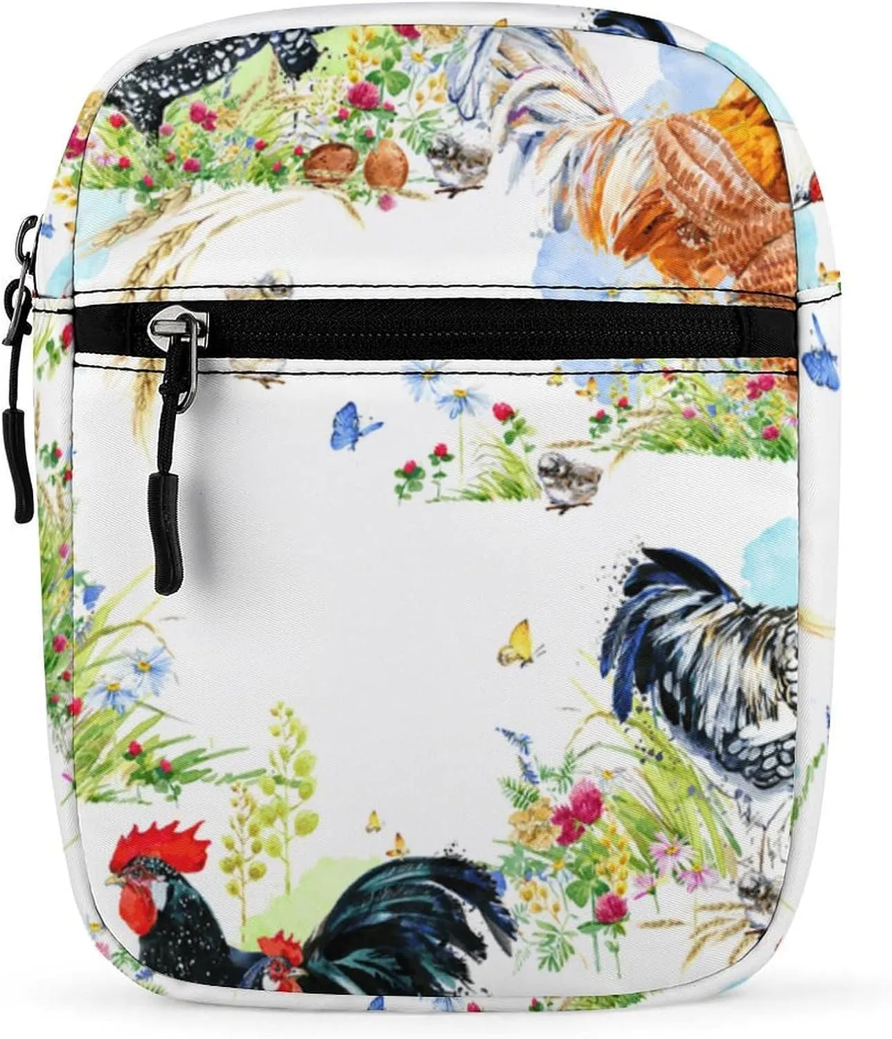 Rooster Watercolor Flower Crossbody Bag Small Shoulder Bag Waterproof, Lightweight And Convenient