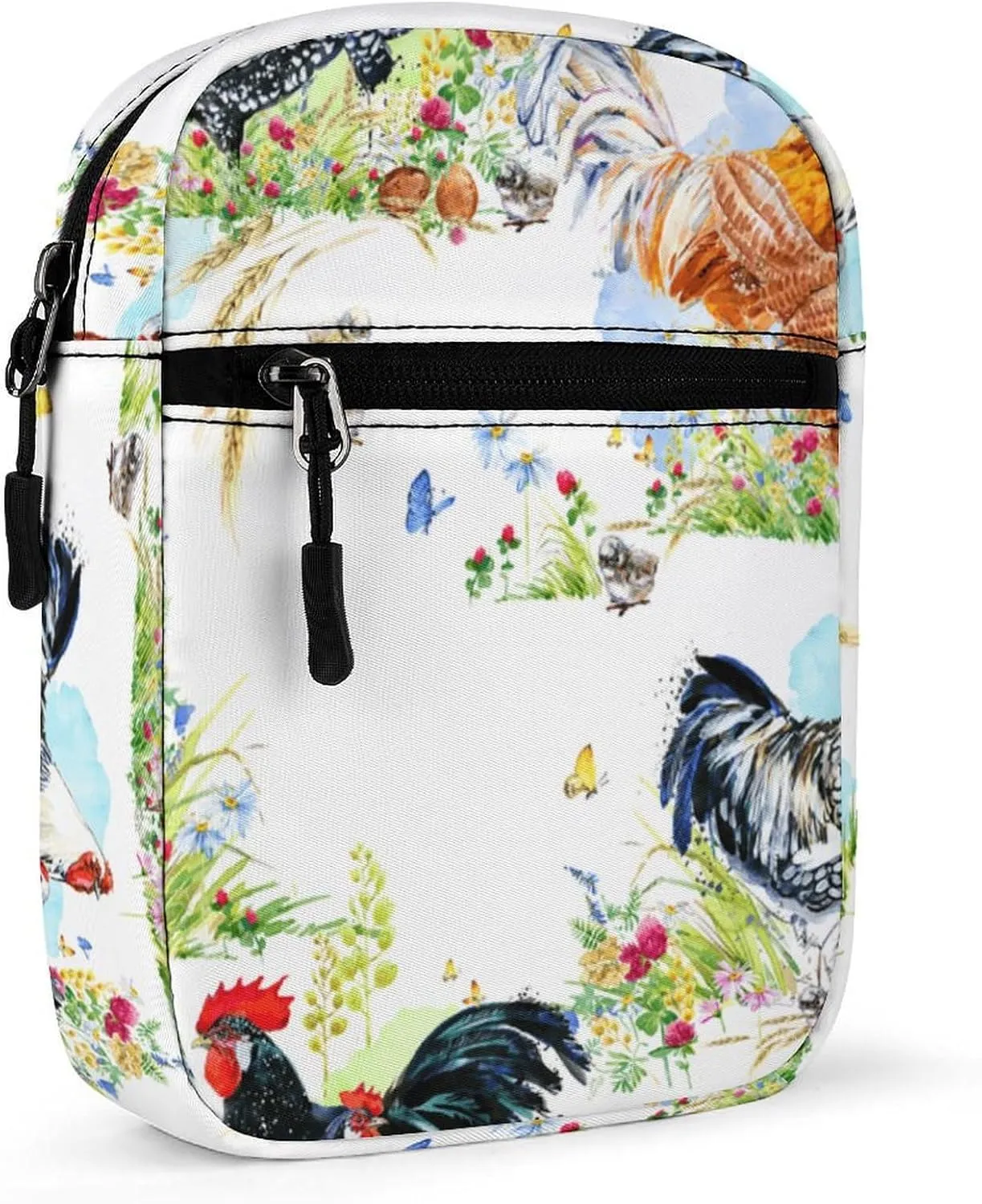 Rooster Watercolor Flower Crossbody Bag Small Shoulder Bag Waterproof, Lightweight And Convenient