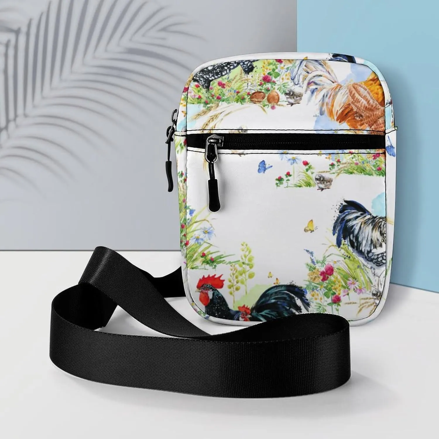 Rooster Watercolor Flower Crossbody Bag Small Shoulder Bag Waterproof, Lightweight And Convenient