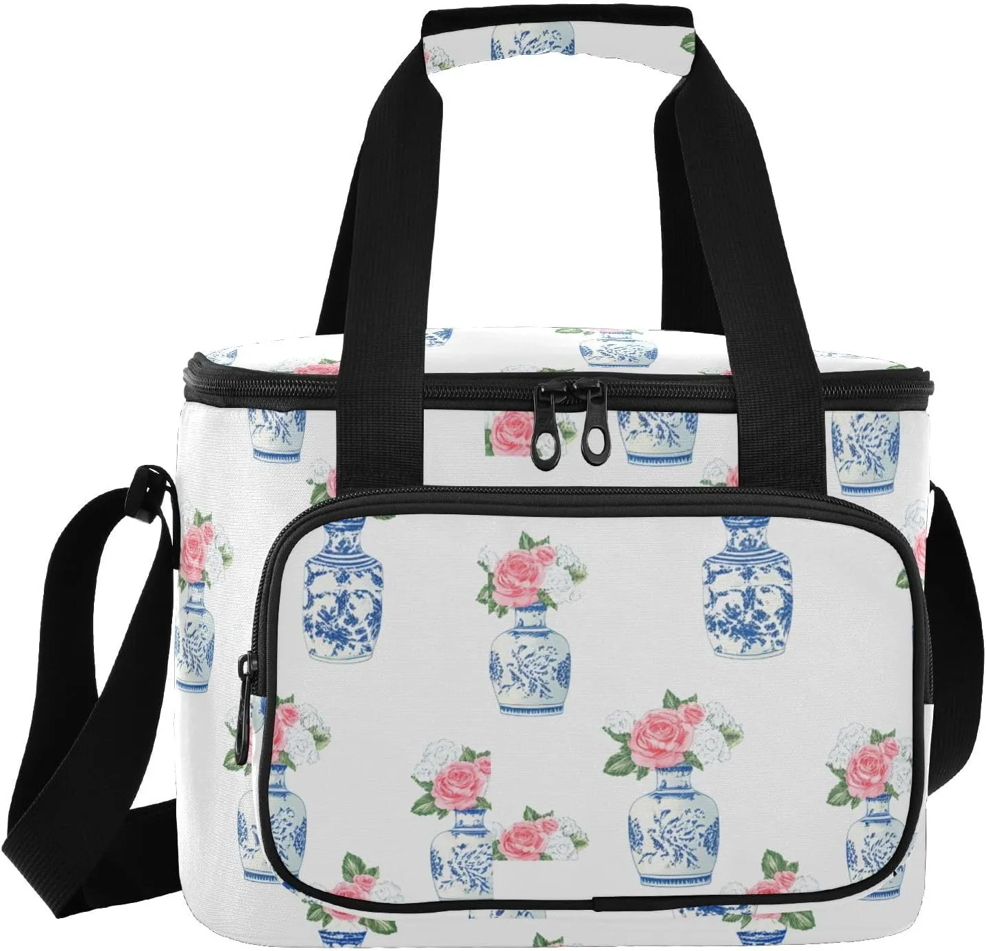 Rose White Insulated Cooler Bag for Women Men Leakproof 24 Can Camping Cooler Tote for Beach Work Road Trip