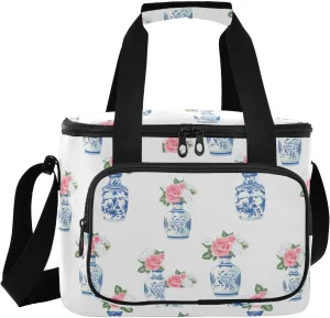 Rose White Insulated Cooler Bag for Women Men Leakproof 24 Can Camping Cooler Tote for Beach Work Road Trip