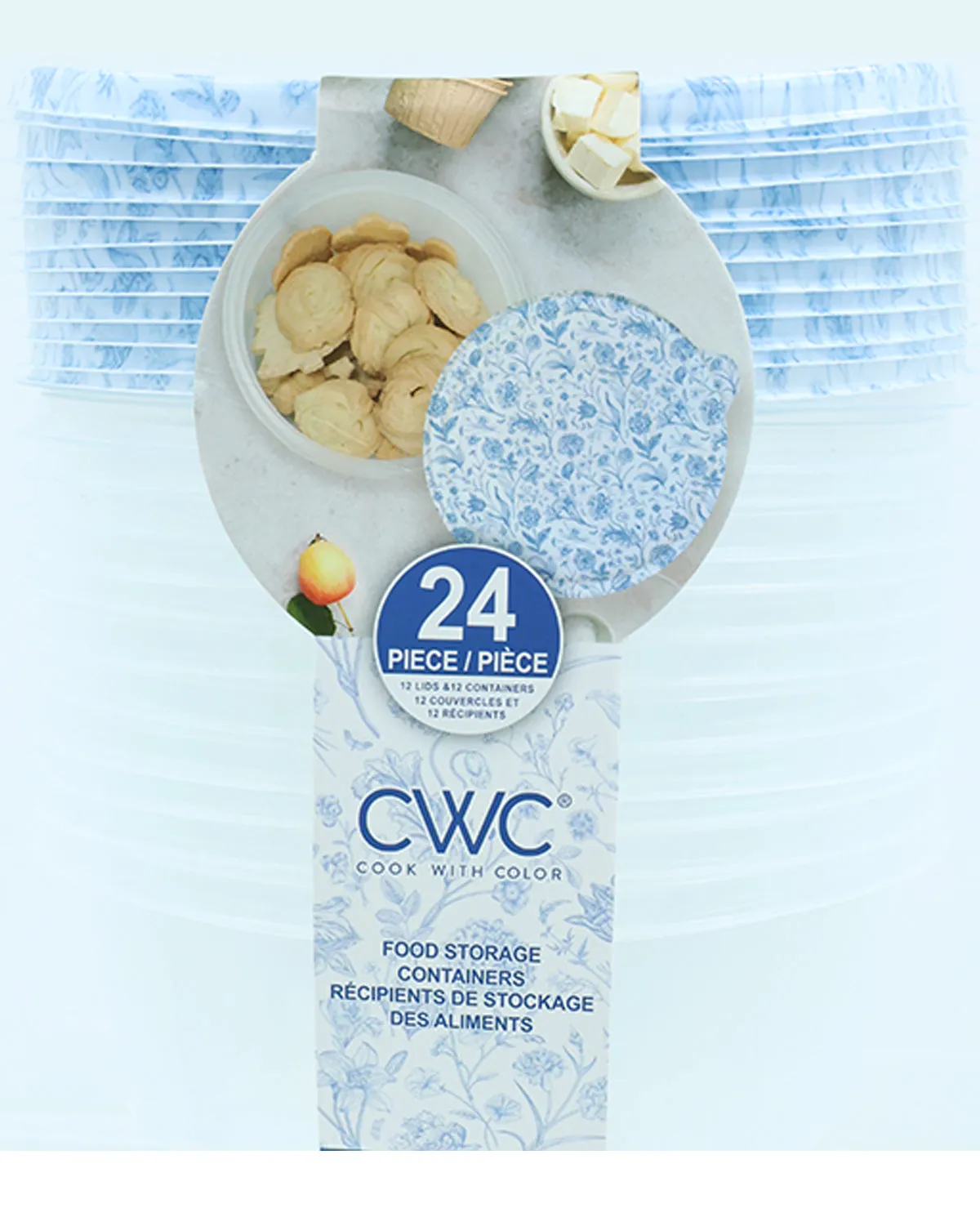 Round Blue Floral Food Storage Container Set
