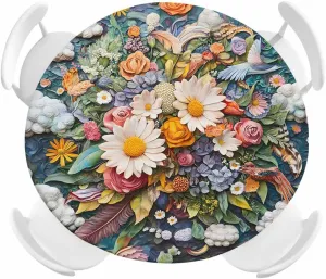 Round Fitted Tablecloth Vintage Watercolor Daisy Flower Art Waterproof Table Cover for Indoor Outdoor Holiday Party Floral Cloud Artwork Elastic Edged Tablecloths Fit Up 45"-54" Tables