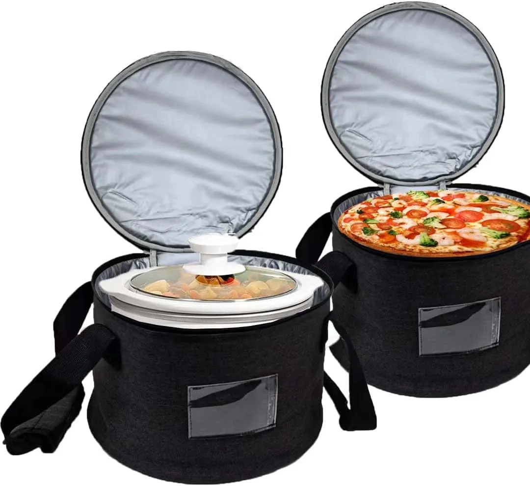 Round Insulated Casserole Carrier Slow Cooker Bag,Reusable Insulated Cake Carriers Thermal Pie Carrier Cooler Bags for Potluck,Picnics,Collapsible Lunch bag for Delivery