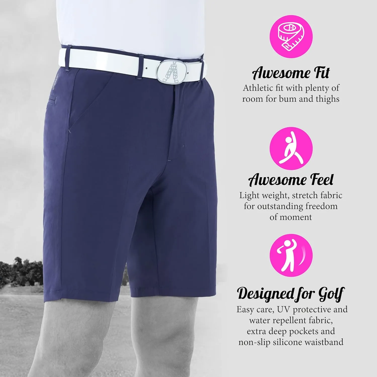 Royal & Awesome Mens Golf Shorts, Slim Fit Golf Shorts, Stretch & Breathable Fabric, Quick Dry, Water Repellent