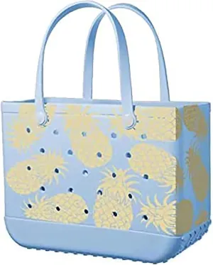 Rubber Beach Tote Bag - Waterproof Washable Durable Open Purses with Zipper Pocket and Phone Pouch for Pool Boat (Pineapple-A, Large)