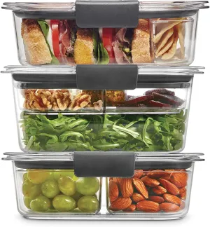 Rubbermaid Brilliance BPA-Free 3 Set Food Storage Containers with Lids, Removable Trays, Airtight, Leak-Proof, Ideal for Meal Prep, Lunch, and Leftovers
