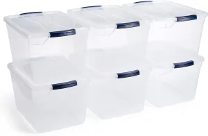 Rubbermaid Cleverstore Clear 32 Qt, 6 Pack Stackable Plastic Storage Containers with Durable Latching Clear Lids, Visible Storage, Great for Closet and Laundry Storage, Organizing in the Home