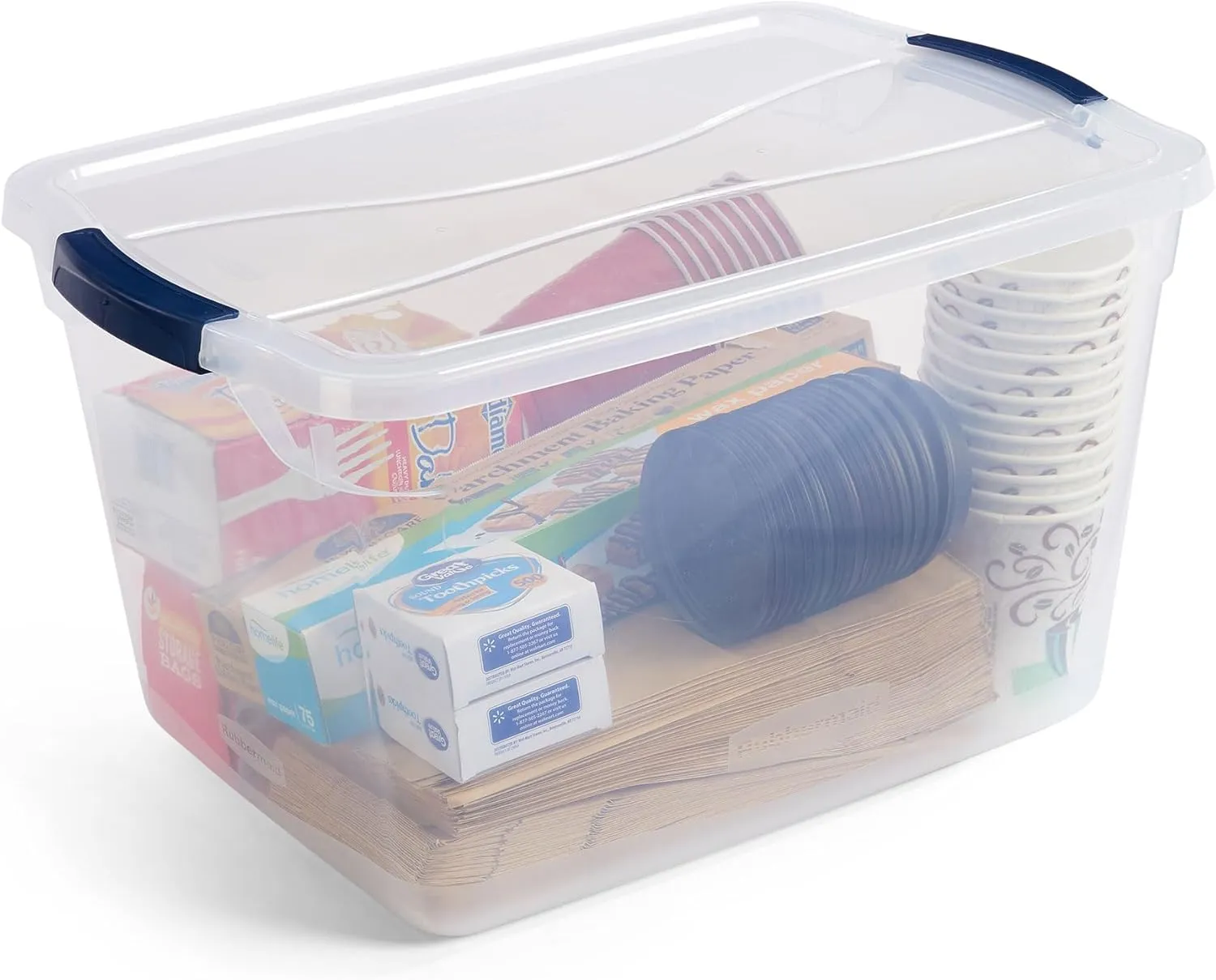 Rubbermaid Cleverstore Clear 32 Qt, 6 Pack Stackable Plastic Storage Containers with Durable Latching Clear Lids, Visible Storage, Great for Closet and Laundry Storage, Organizing in the Home