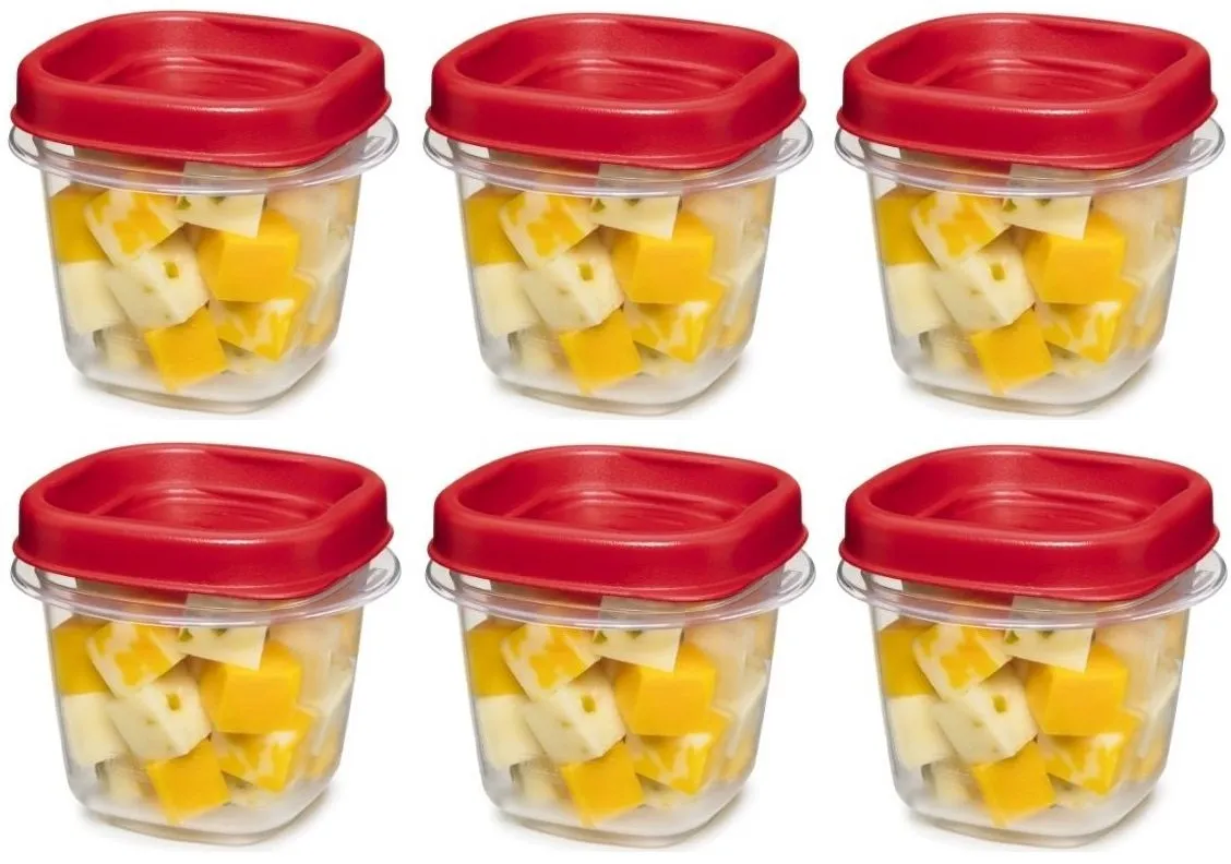 Rubbermaid kkk 781147333731 Easy Find Lid Square 1/2-Cup Food Storage Container, 6 Pack, Cups, Clear with Red