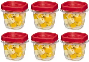 Rubbermaid kkk 781147333731 Easy Find Lid Square 1/2-Cup Food Storage Container, 6 Pack, Cups, Clear with Red