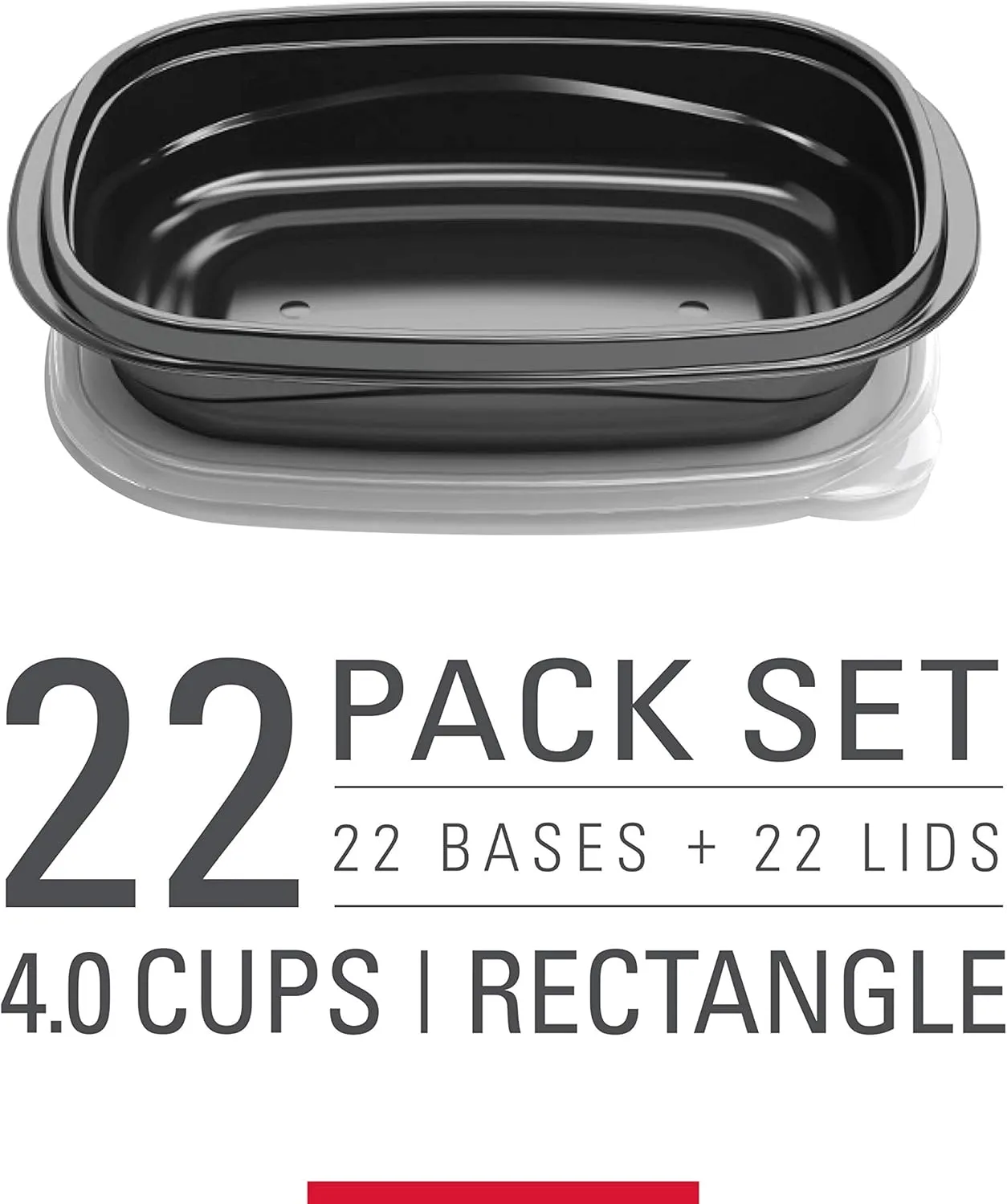 Rubbermaid TakeAlongs Food Storage Containers, Set of 22 (44 Pieces Total) | for Meal Prep, Lunch for Adults & Kids | Reusable & Stackable, 4-Cup, 22-Pack, Black