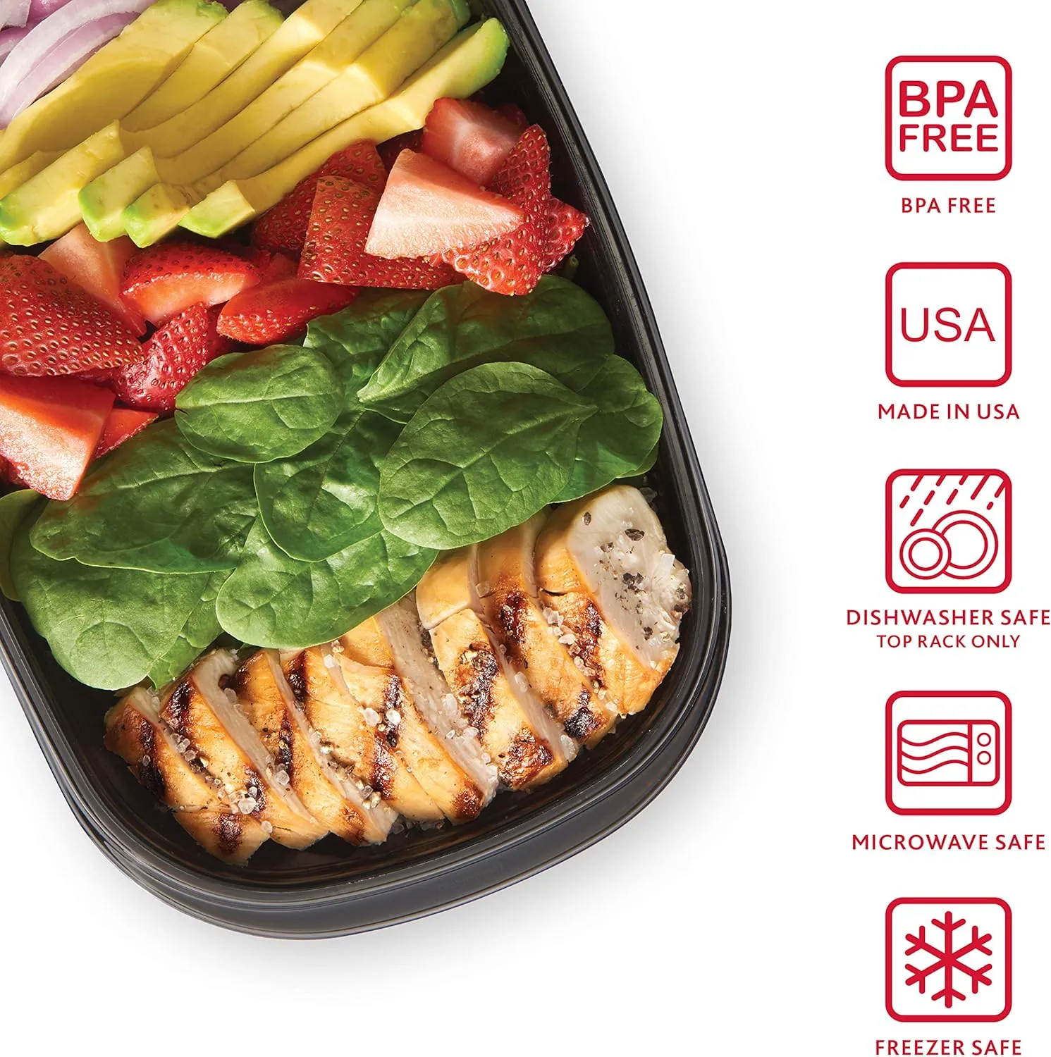 Rubbermaid TakeAlongs Food Storage Containers, Set of 22 (44 Pieces Total) | for Meal Prep, Lunch for Adults & Kids | Reusable & Stackable, 4-Cup, 22-Pack, Black