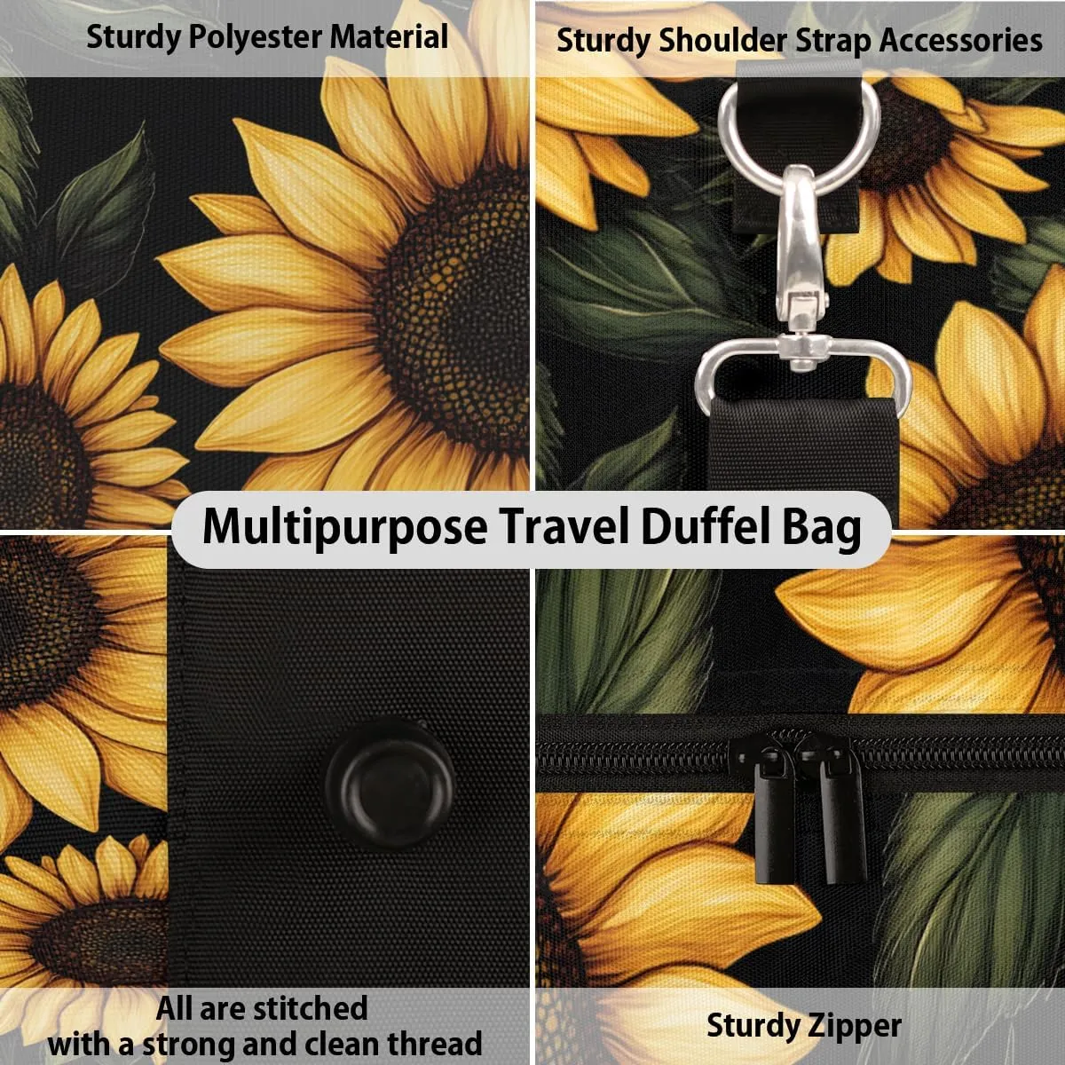 Rustic Sunflower Travel Duffle Bag for Women Men Gym Duffel Foldable Bag Waterproof Weekender Farmhouse Flower Duffle Tote