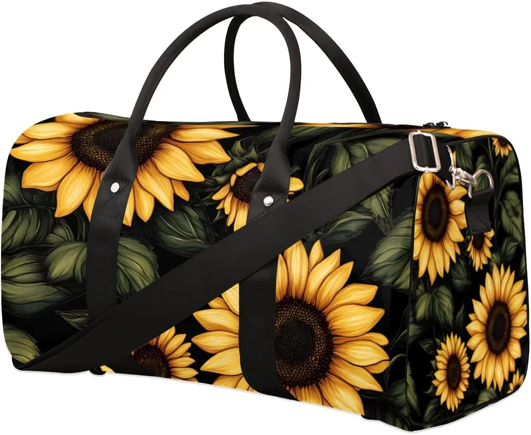 Rustic Sunflower Travel Duffle Bag for Women Men Gym Duffel Foldable Bag Waterproof Weekender Farmhouse Flower Duffle Tote