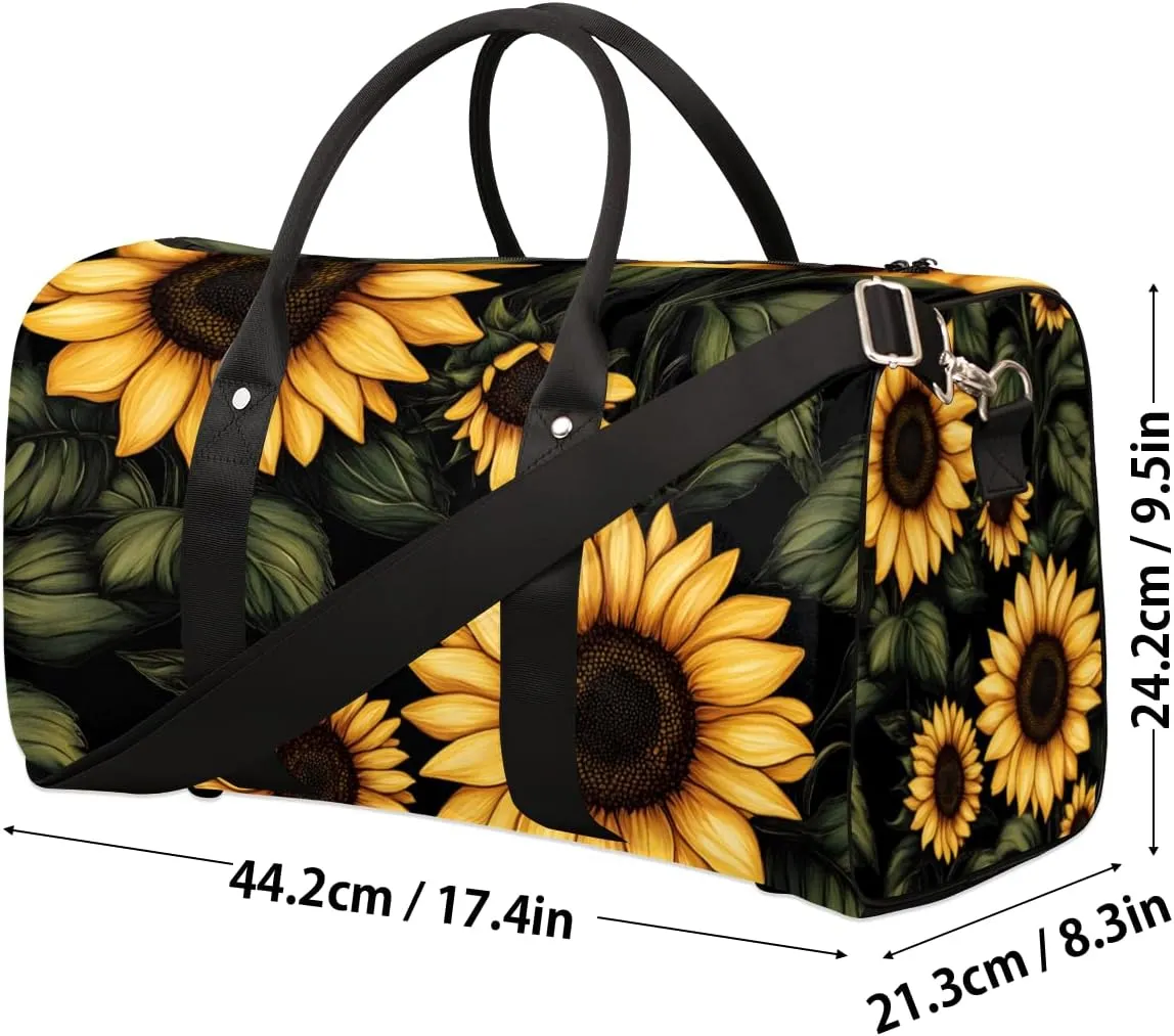 Rustic Sunflower Travel Duffle Bag for Women Men Gym Duffel Foldable Bag Waterproof Weekender Farmhouse Flower Duffle Tote