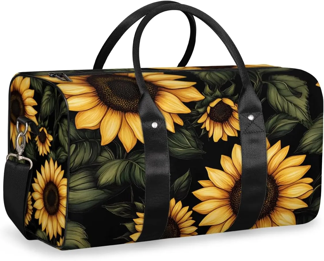 Rustic Sunflower Travel Duffle Bag for Women Men Gym Duffel Foldable Bag Waterproof Weekender Farmhouse Flower Duffle Tote