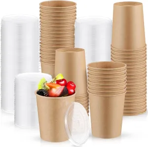 Sabary 50 Pack 32oz Paper Soup Containers with Lids Disposable Kraft Food Containers Bulk Disposable Go Hot Soup Bowls Food Storage Microwavable and Freezer for Restaurants,Take Outs,Party Supplies