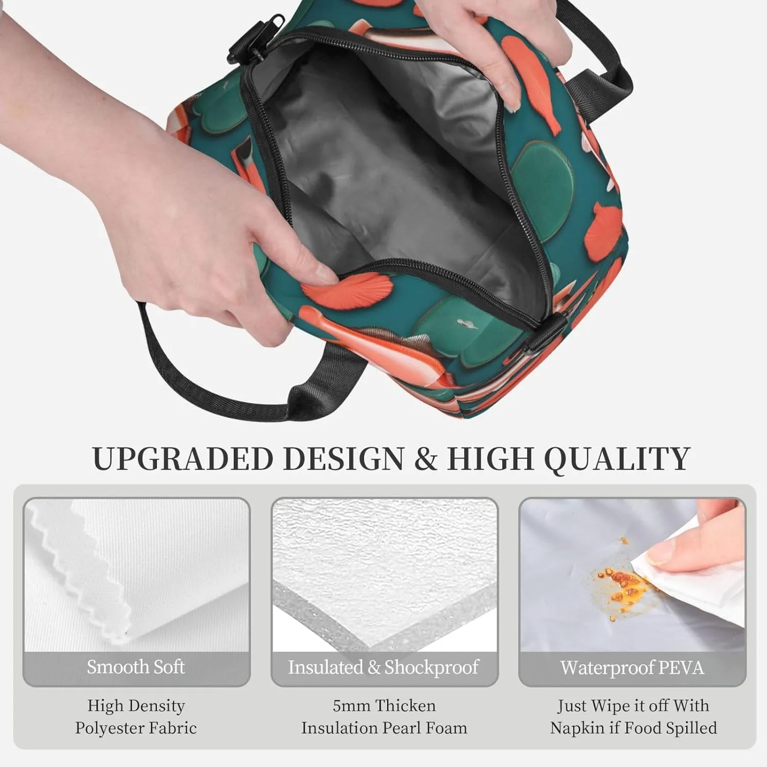 Salmon Pattern Lunch Bag Lunch Box Reusable Insulated For Adults For Work Travel Women Men