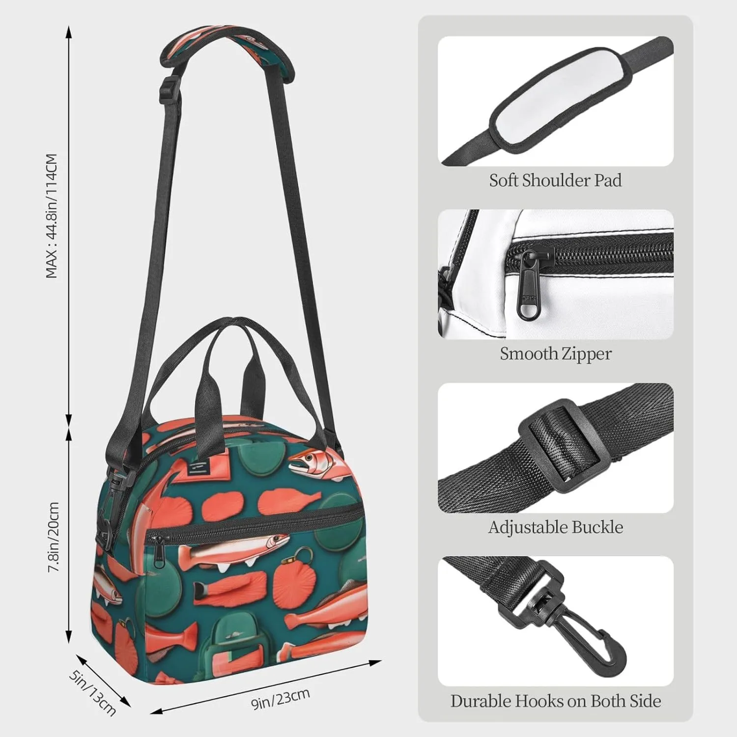 Salmon Pattern Lunch Bag Lunch Box Reusable Insulated For Adults For Work Travel Women Men