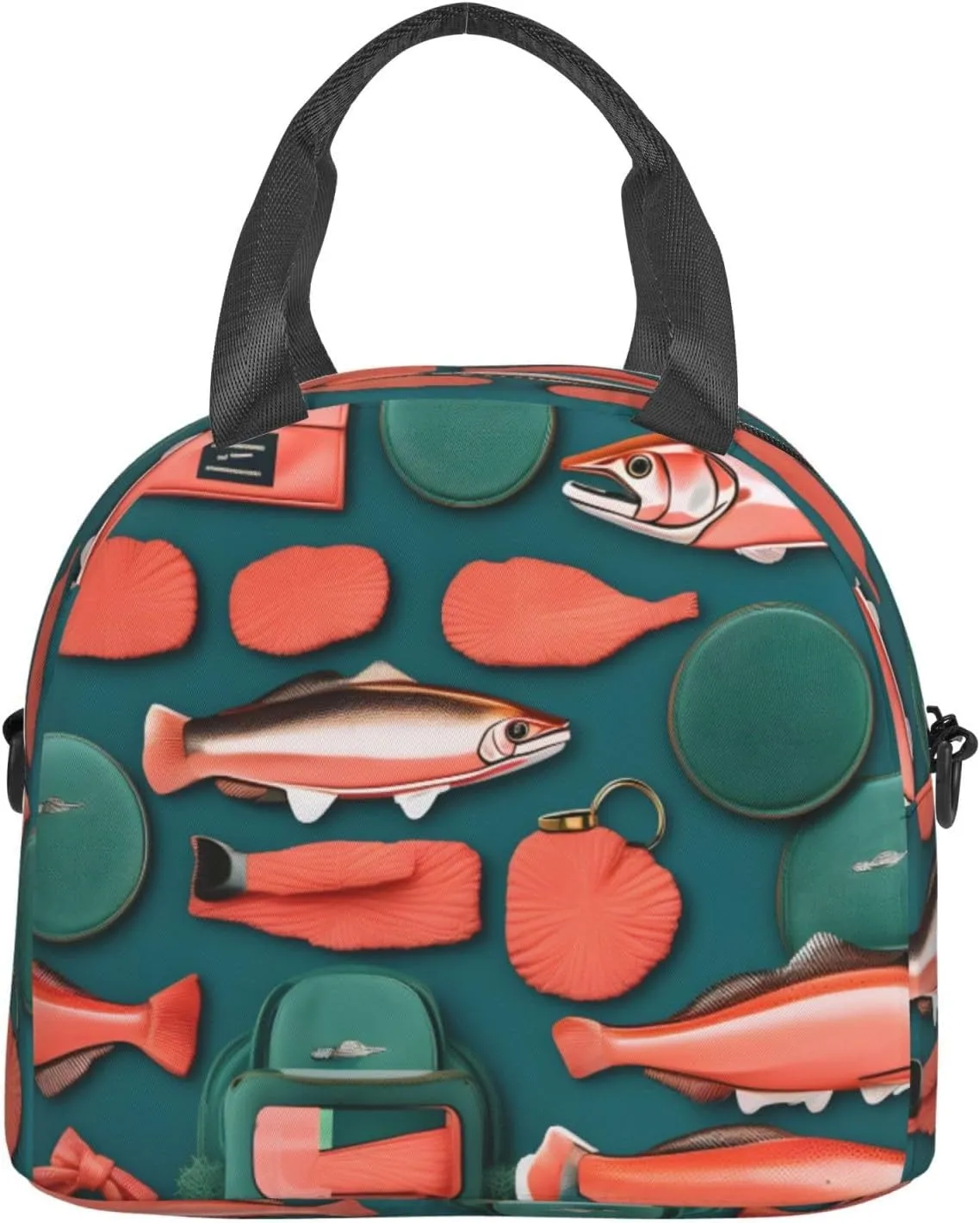 Salmon Pattern Lunch Bag Lunch Box Reusable Insulated For Adults For Work Travel Women Men