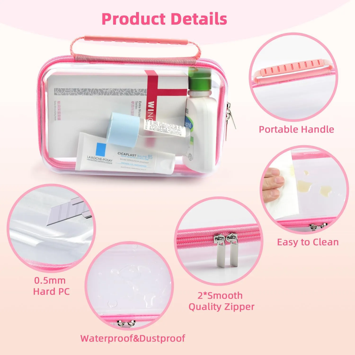SameTech Zippered Hard Pouch, 2pcs Clear Plastic Storage Box Containers Small Toiletry Bag, Clear Hard Zipper Case for Small Items, Toys, Building Blocks, Puzzles, Cosmetics, Stationery Accessories