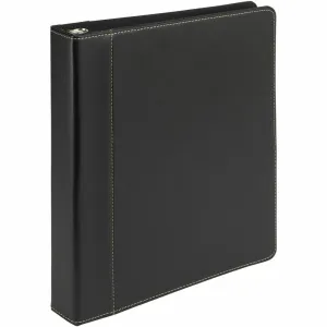 Samsill® Binder,Leather,Round,w/2 Pockets,1" Cap,Letter,Black