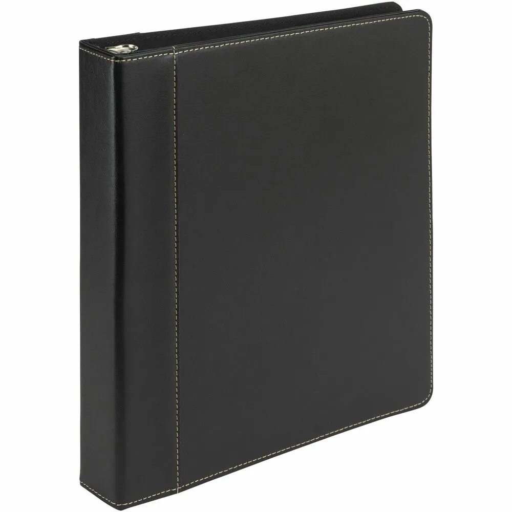 Samsill® Binder,Leather,Round,w/2 Pockets,1" Cap,Letter,Black