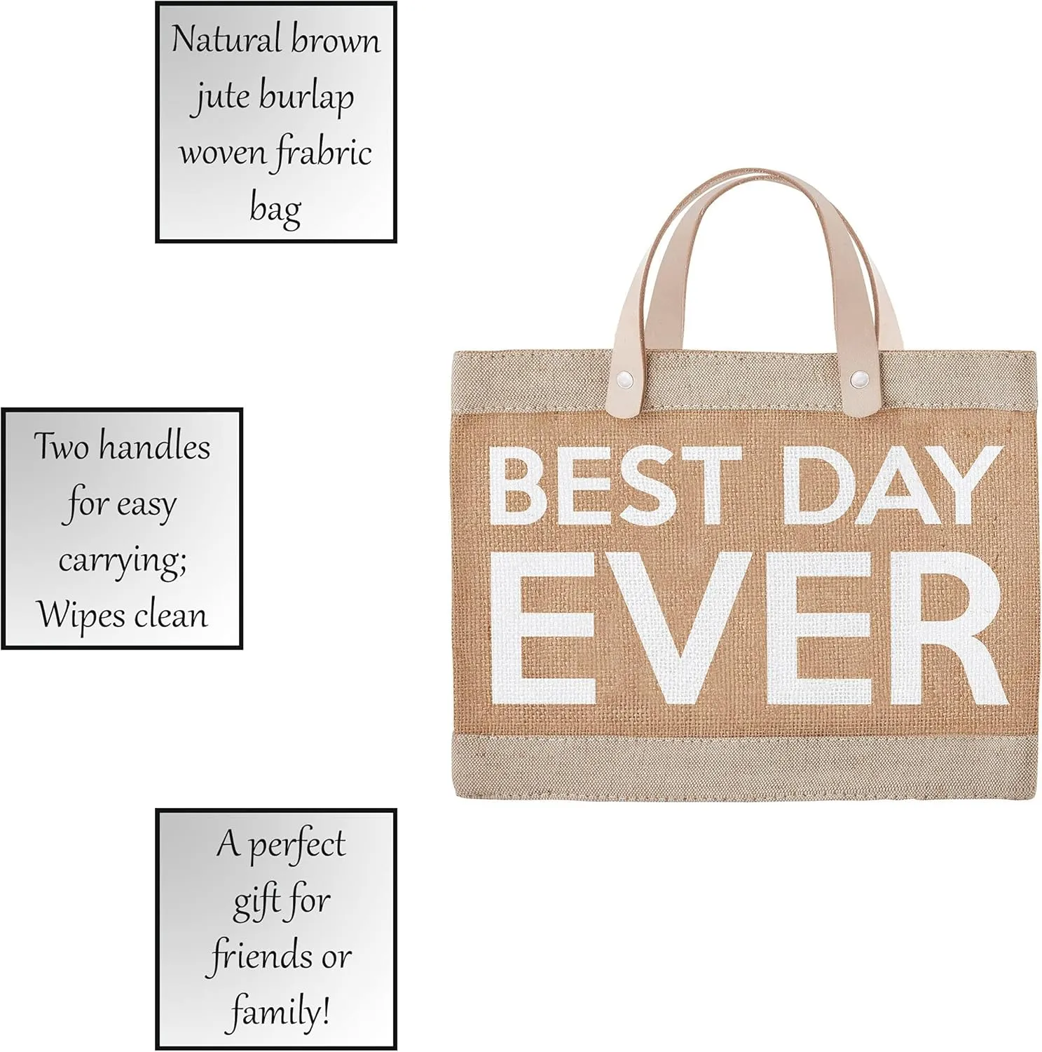 Santa Barbara Design Studio Wedding Collection Waterproof Jute Tote Bag, Mini, Best Day Ever