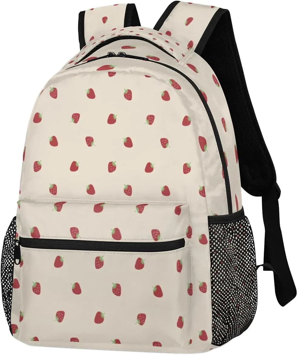 School Backpack for Girls Kids Teen Strawberry Bookbag Elementary High School Corduroy Laptop Bags Women Travel Casual Daypacks