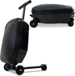 Scooter Luggage for Kids and Adults,Carry On Foldable Suitcase with Wheels,Multifunctional Ride On Trolley Scooter Case Bags (Black)