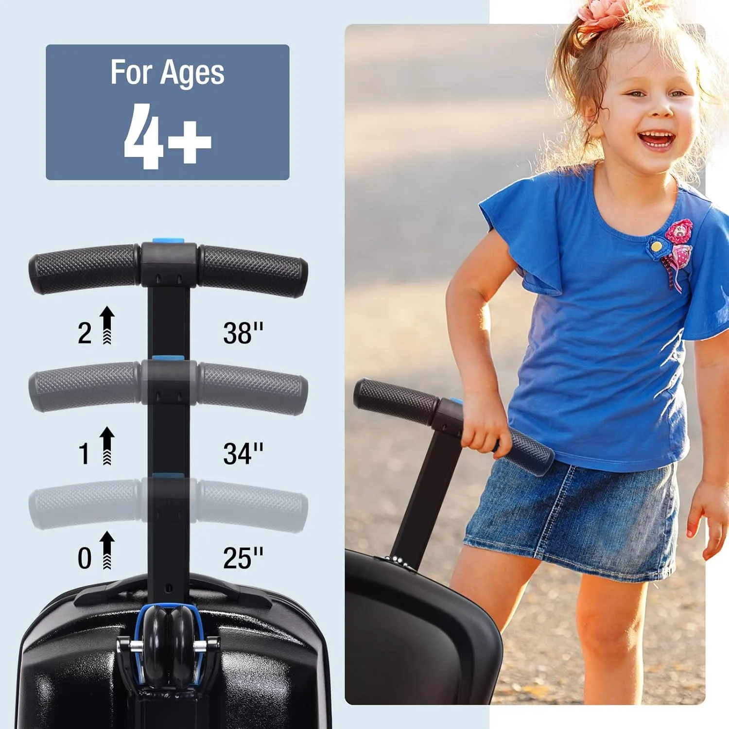 Scooter Luggage for Kids and Adults,Carry On Foldable Suitcase with Wheels,Multifunctional Ride On Trolley Scooter Case Bags (Black)