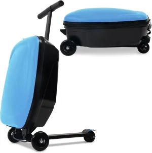 Scooter Luggage for Kids and Adults,Carry On Foldable Suitcase with Wheels,Multifunctional Ride On Trolley Scooter Case Bags (Blue)