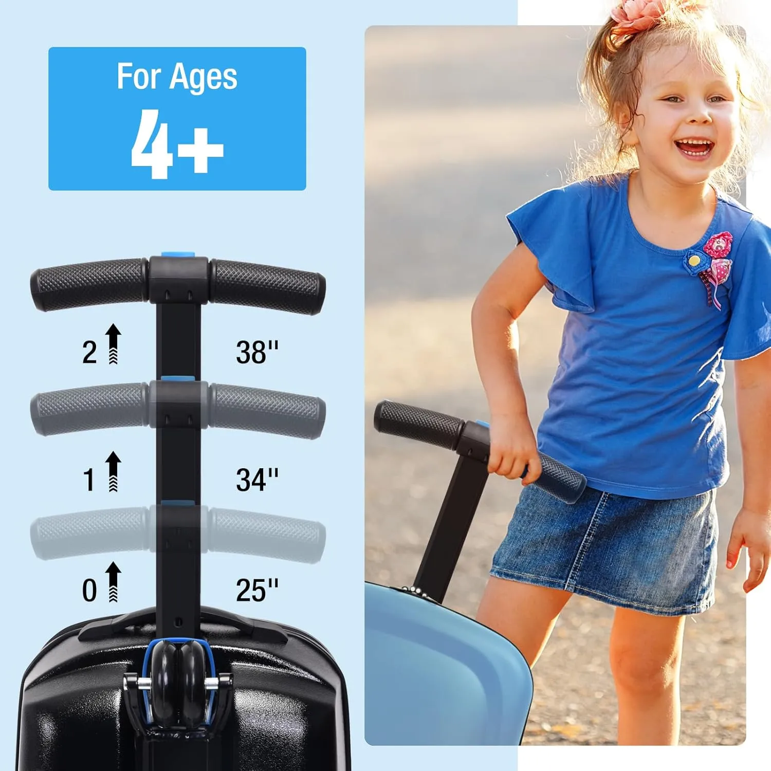 Scooter Luggage for Kids and Adults,Carry On Foldable Suitcase with Wheels,Multifunctional Ride On Trolley Scooter Case Bags (Blue)