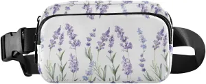 Seamless Watercolor Purple Lavender Flower with Green Leaves Adjustable Belt Running Bag, Crossbody Fanny Pack Waist Runners Bag Tote for Women Men Sports Hiking Fitness Exercise Gym Pouch