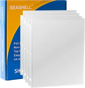 Seashell 200PCS Heavy Duty Non-Glare Sheet Protectors, Letter Size Page Protectors Reinforced 3-Hole, Plastic Sleeves for 3 Ring Binder, Top Loading for 8.5 x 11 Inch Sheets