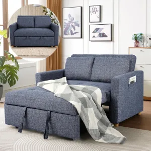 SEJOV Convertible Sofa Bed, 3-in-1 Sleeper Sofa Pull Out Couch Bed, 2-Seater Linen Fabric Loveseat Futon with Spring Support, Adjustable Backrest for Small Spaces, Living Room, Navy Blue