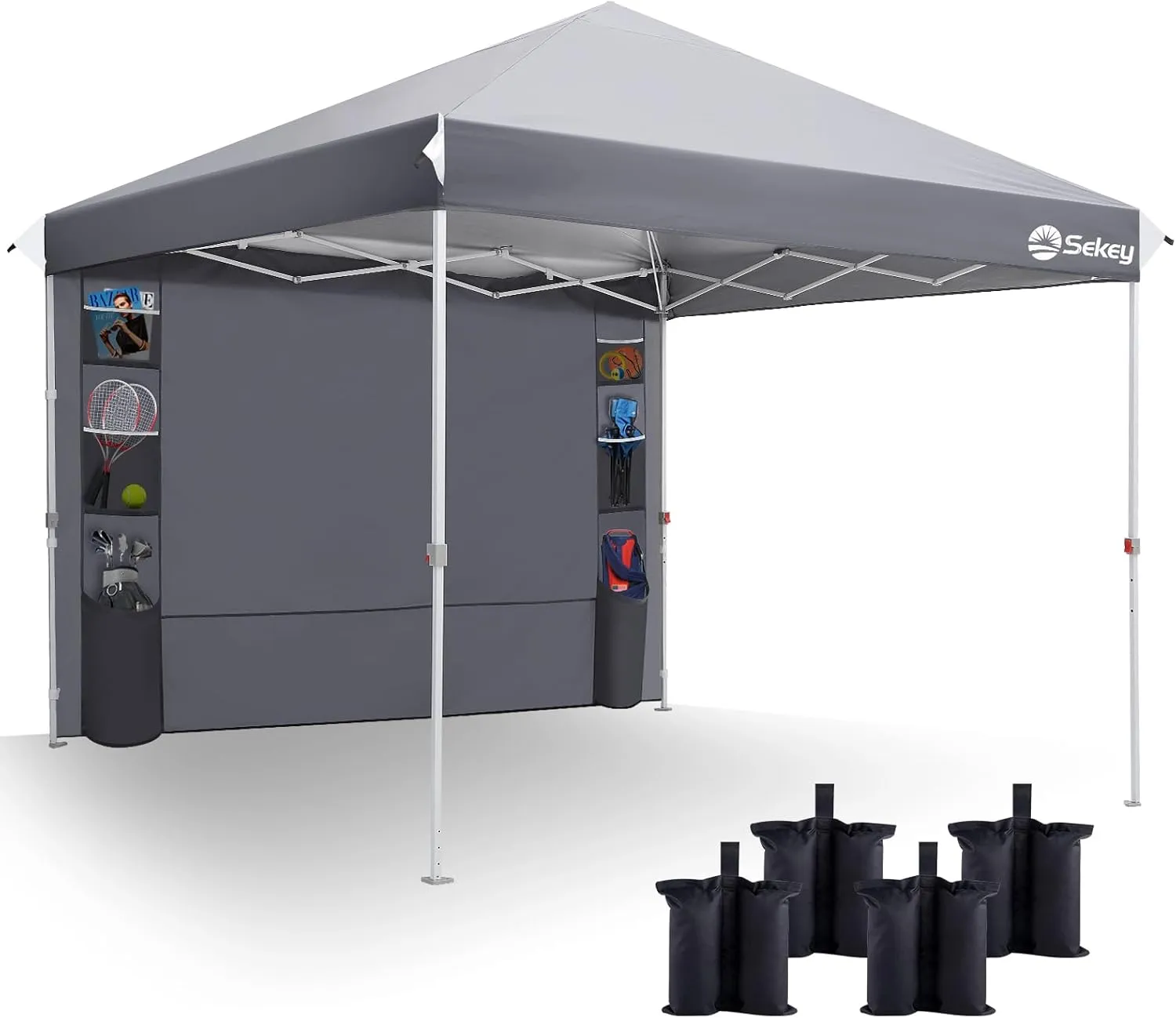 Sekey 10x10 Pop Up Canopy with Pockets Sidewall, One Push Setup Instant Outdoor Gazebo, Instant Canopy Tents with UPF50  Top, 4 Weight Bags for Events, Beach, Patio, Camping