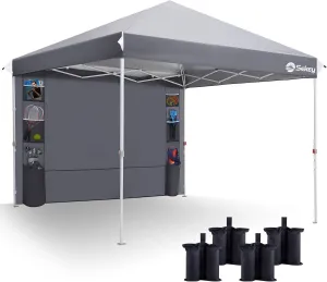 Sekey 10x10 Pop Up Canopy with Pockets Sidewall, One Push Setup Instant Outdoor Gazebo, Instant Canopy Tents with UPF50  Top, 4 Weight Bags for Events, Beach, Patio, Camping