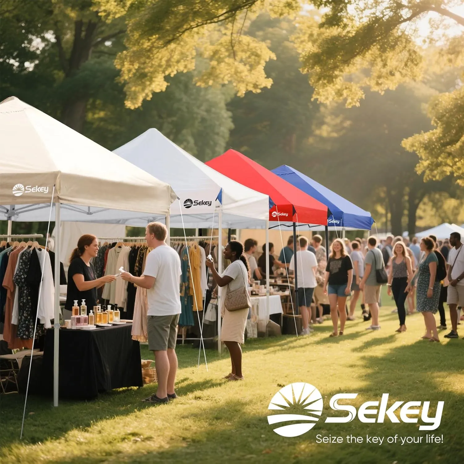 Sekey 10x10 Pop Up Canopy with Pockets Sidewall, One Push Setup Instant Outdoor Gazebo, Instant Canopy Tents with UPF50  Top, 4 Weight Bags for Events, Beach, Patio, Camping