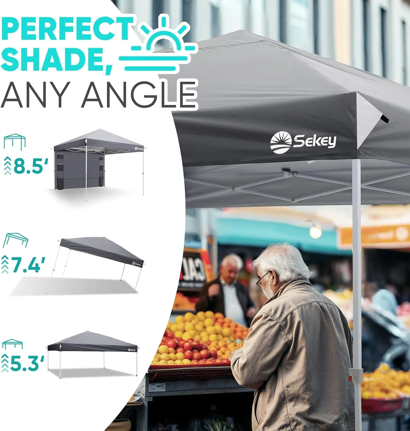 Sekey 10x10 Pop Up Canopy with Pockets Sidewall, One Push Setup Instant Outdoor Gazebo, Instant Canopy Tents with UPF50  Top, 4 Weight Bags for Events, Beach, Patio, Camping