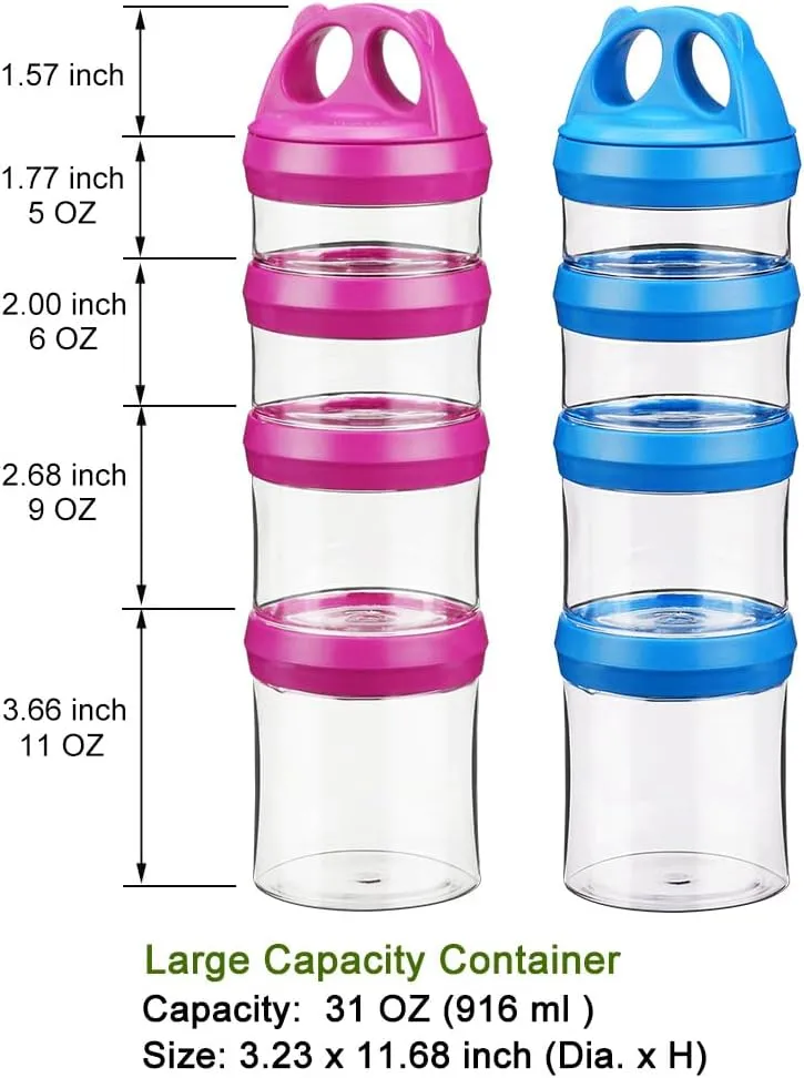 SELEWARE Portable Stackable Food Storage Containers for Snacks Formula Powder and Drinks Twist Lock System Airtight Leak-proof BPA and Phthalate Free Blue and Red