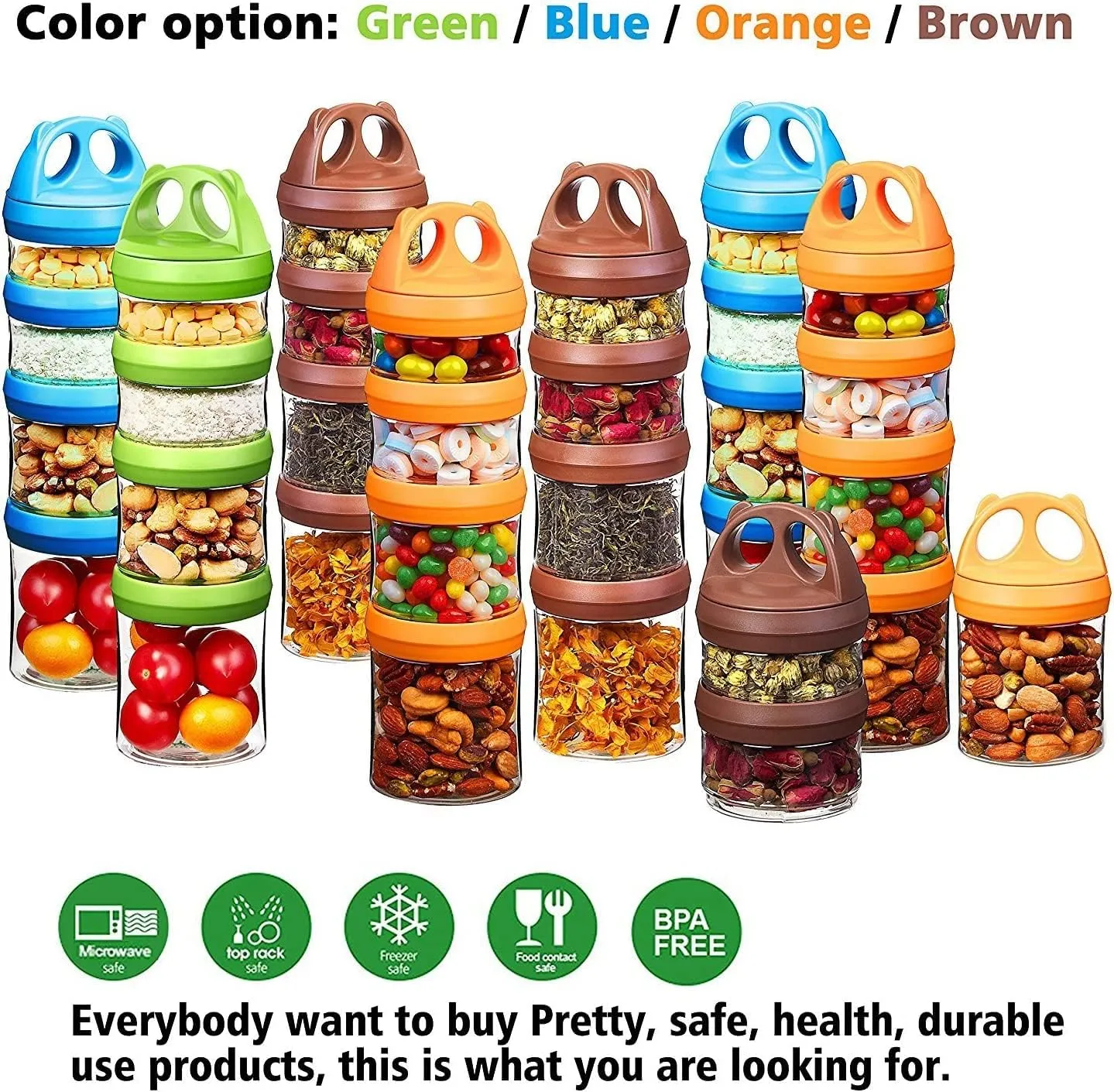 SELEWARE Portable Stackable Food Storage Containers for Snacks Formula Powder and Drinks Twist Lock System Airtight Leak-proof BPA and Phthalate Free Green and Orange