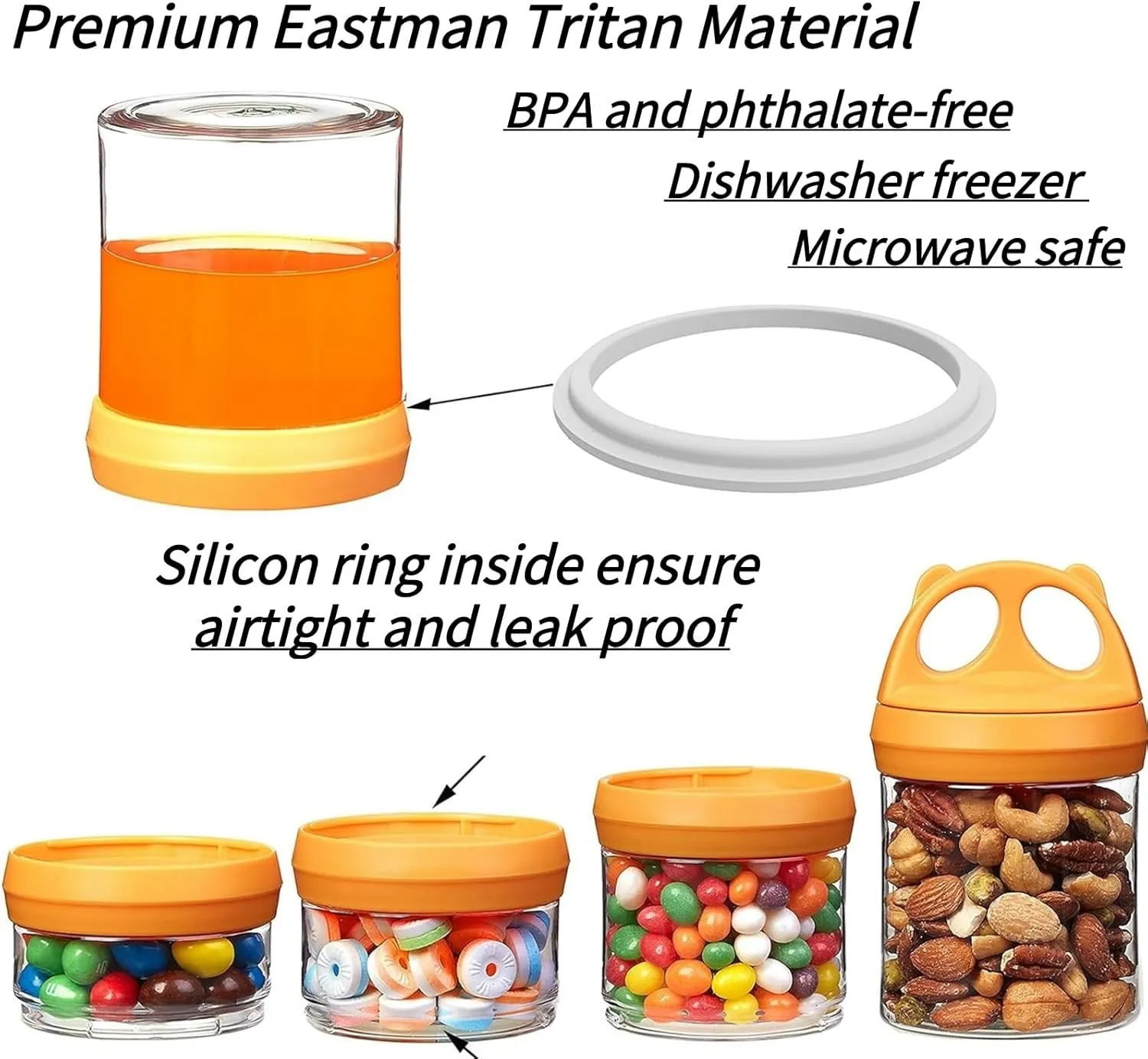 SELEWARE Portable Stackable Food Storage Containers for Snacks Formula Powder and Drinks Twist Lock System Airtight Leak-proof BPA and Phthalate Free Green and Orange