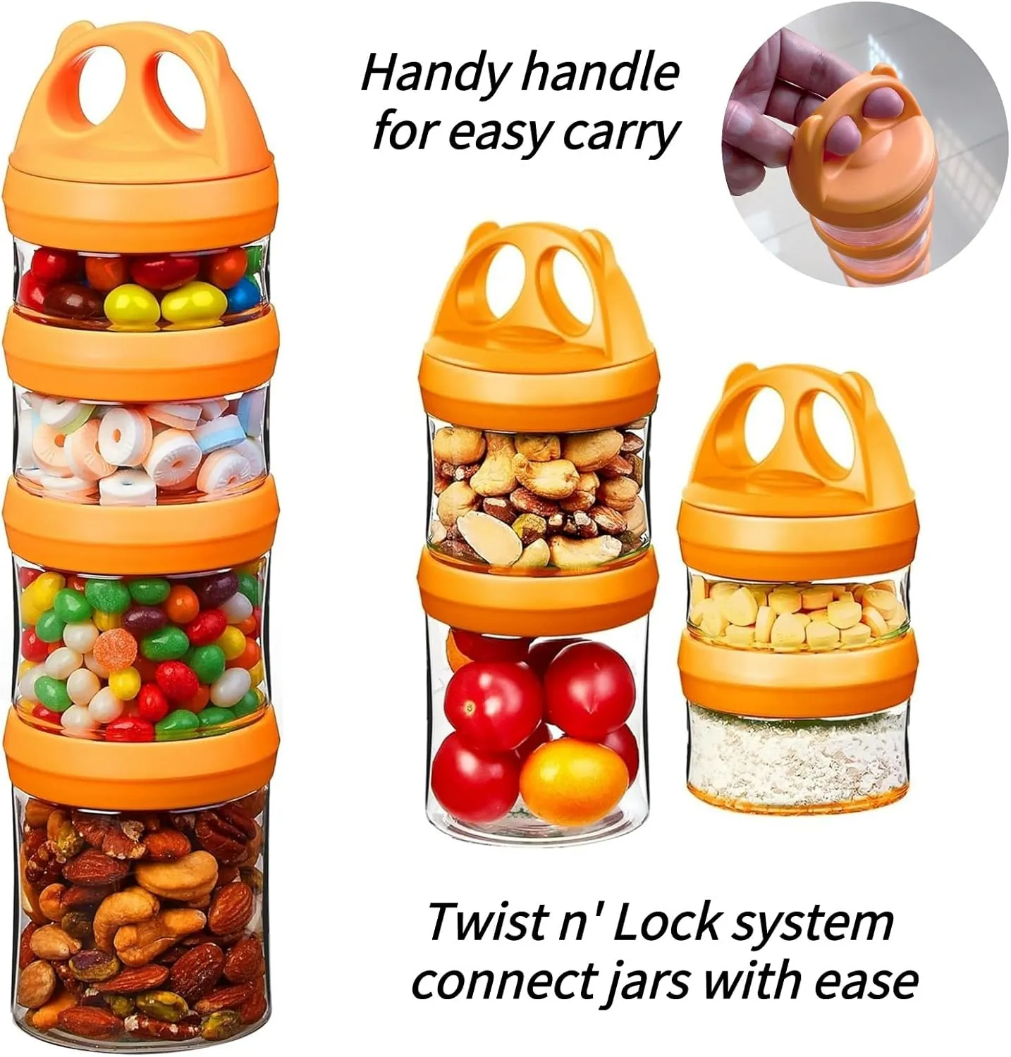 SELEWARE Portable Stackable Food Storage Containers for Snacks Formula Powder and Drinks Twist Lock System Airtight Leak-proof BPA and Phthalate Free Green and Orange