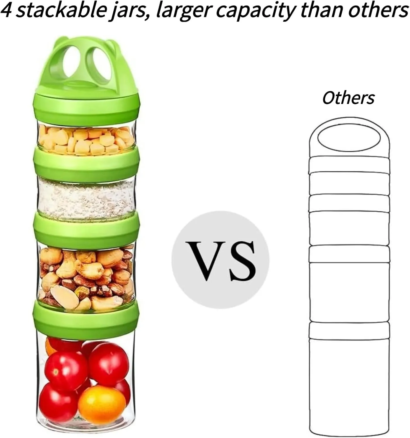 SELEWARE Portable Stackable Food Storage Containers for Snacks Formula Powder and Drinks Twist Lock System Airtight Leak-proof BPA and Phthalate Free Green and Orange