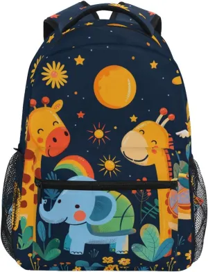 senya Giraffe Elephant Flower Bush Backpack Water-Resistant Lightweight Bookbags Travel Bag with Mesh Side Pockets