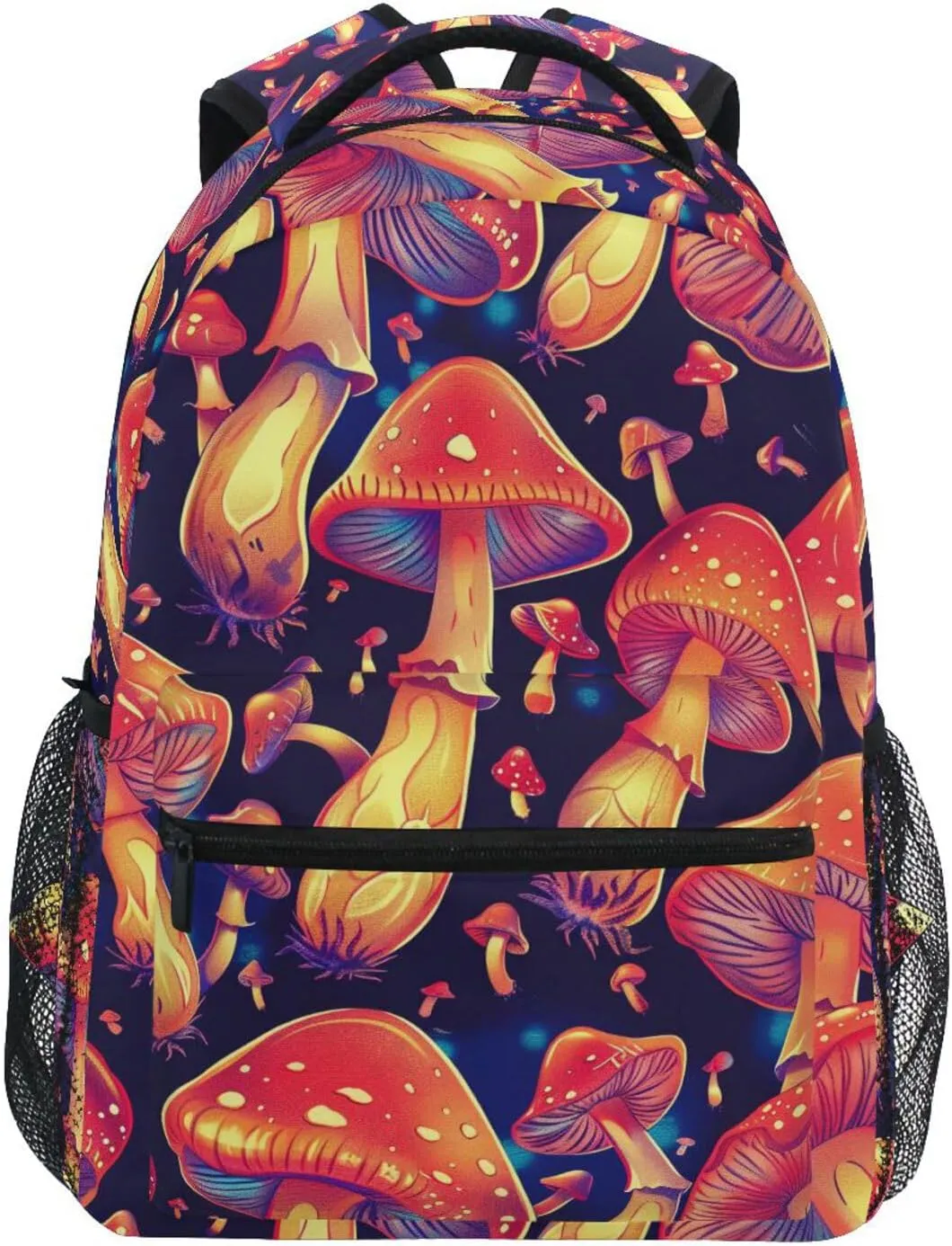 senya Laser Mushrooms Backpack Water-Resistant Lightweight Bookbags Travel Bag with Mesh Side Pockets