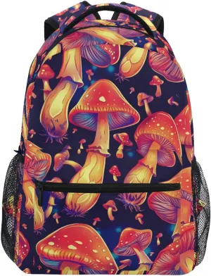 senya Laser Mushrooms Backpack Water-Resistant Lightweight Bookbags Travel Bag with Mesh Side Pockets